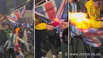 Argentina fans BURN Union Jack ahead of England clash amid trouble fears