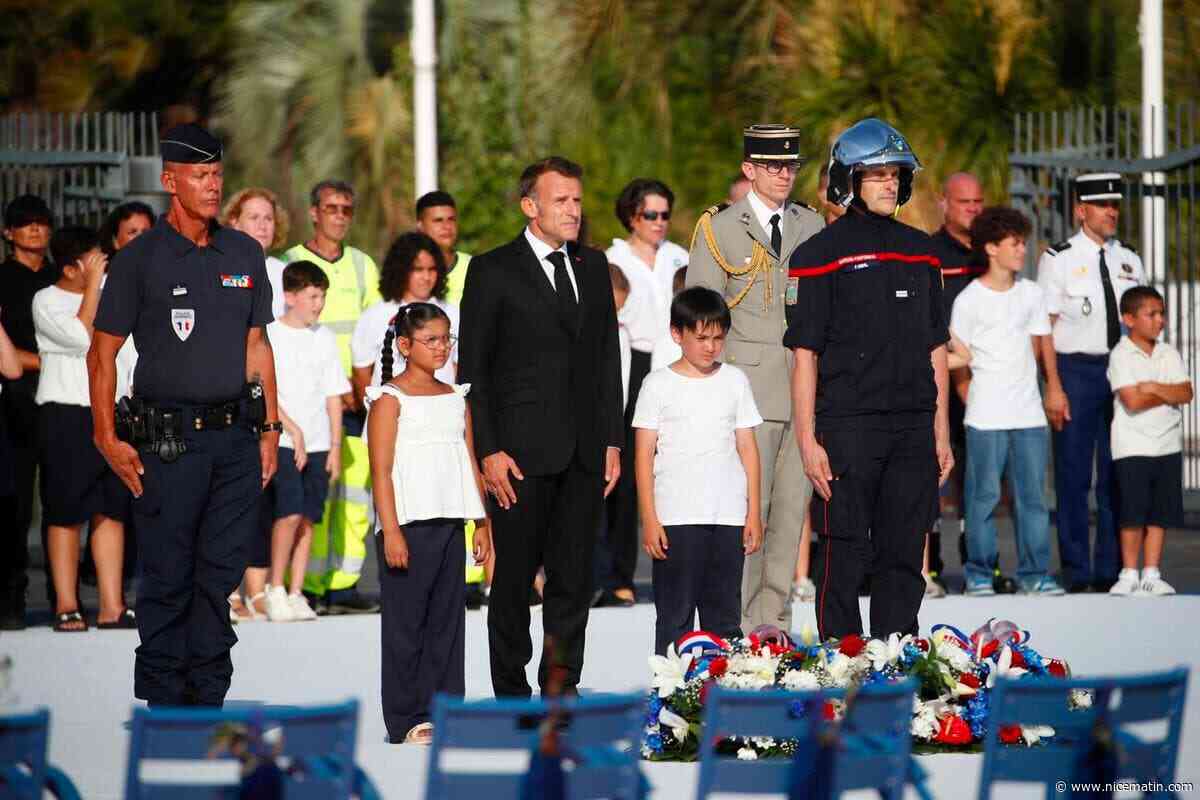 Survol de la patrouille de France, discours d’Emmanuel Macron… Retour en images sur la cérémonie mémorielle en hommage aux victimes de l’attentat du 14-Juillet à Nice