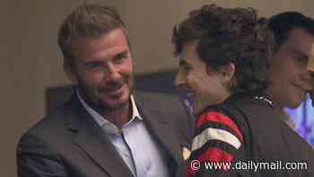 Timothee Chalamet seen chatting with David Beckham at France-Spain World Cup game in Texas... before meeting Dallas Cowboys Cheerleaders