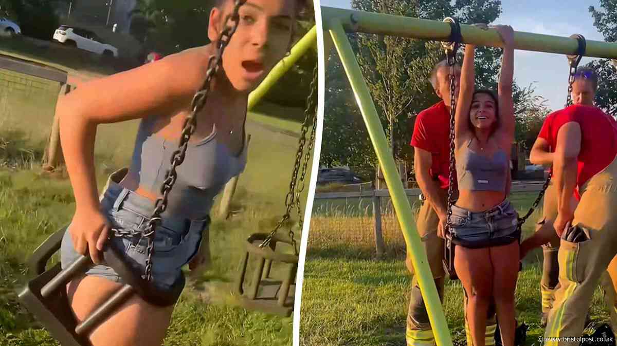 Firefighters have to rescue girl, 15, after she decided to get into swing