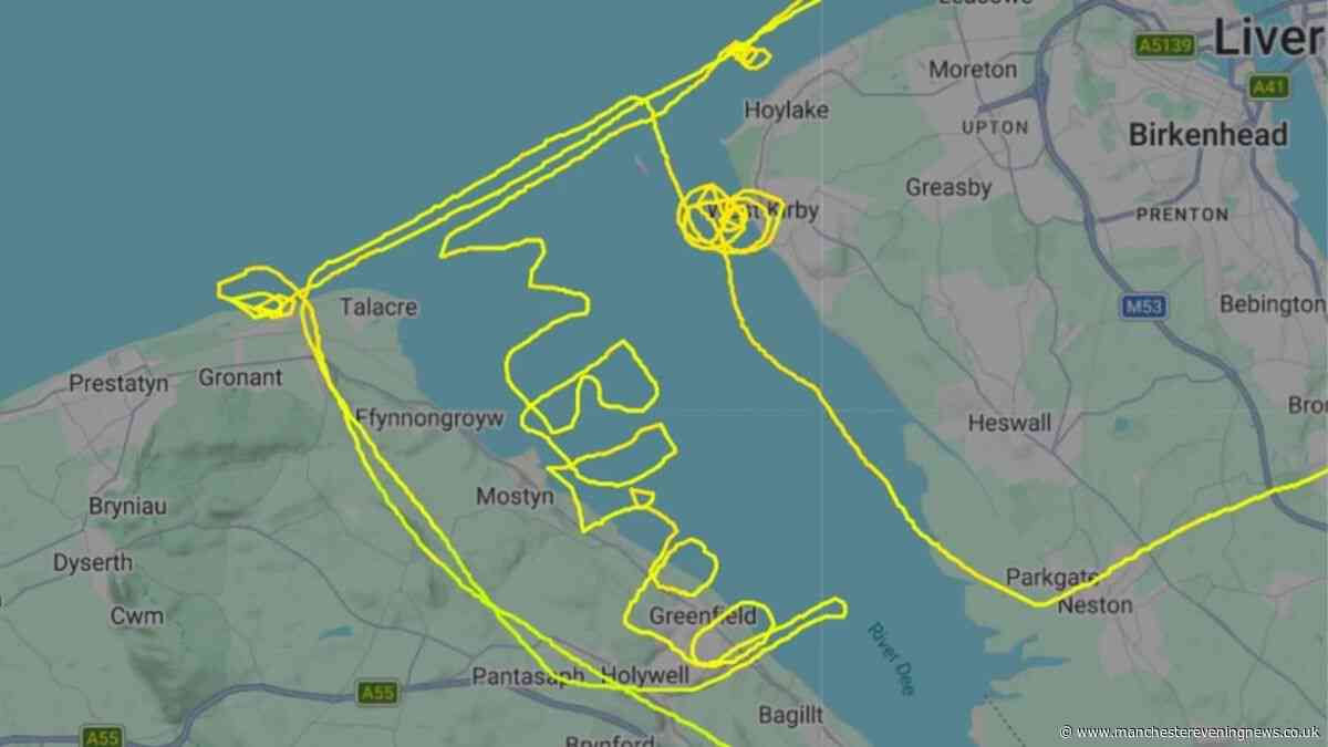Pilot leaves cheeky two-word message in the air during flight over Liverpool