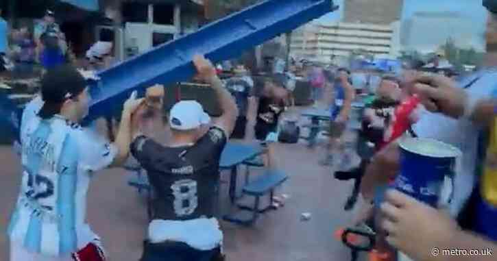Argentina fans fight among themselves before World Cup clash with England