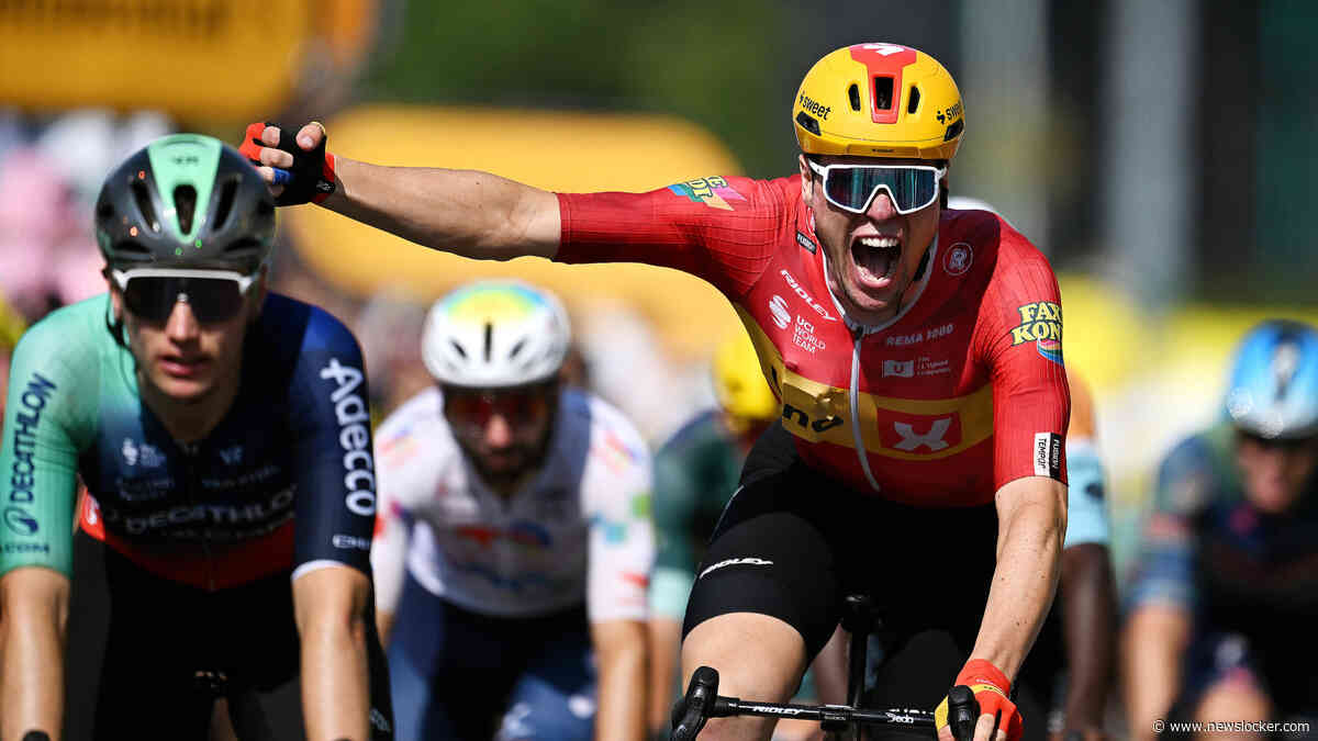 Soren Waerenskjold verrast Olav Kooij in massasprint en grijpt ritzege in snelste Tour-etappe ooit