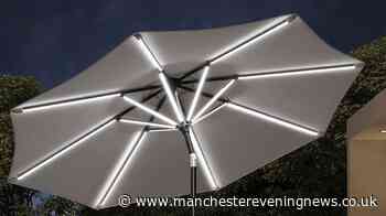 Large £147 patio parasol that lets you work outdoors and lights up at night reduced to £77