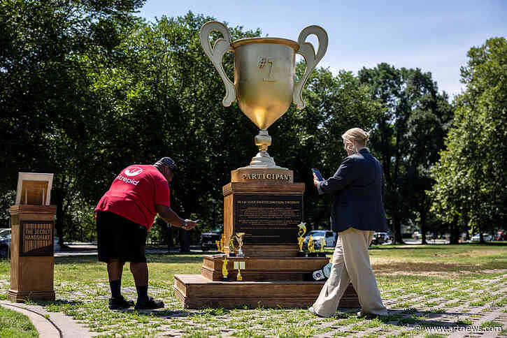 Trump Skewered in Satirical ‘Iran War Participation Trophy’ Art Installation
