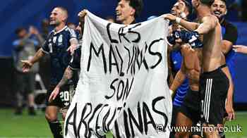 Disgust as grinning players hold 'Falklands belong to Argentina' banner after World Cup win against England