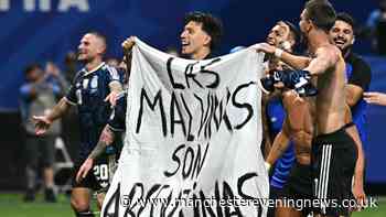 Man Utd star holds 'Falklands belong to us' banner with Argentina after England exit