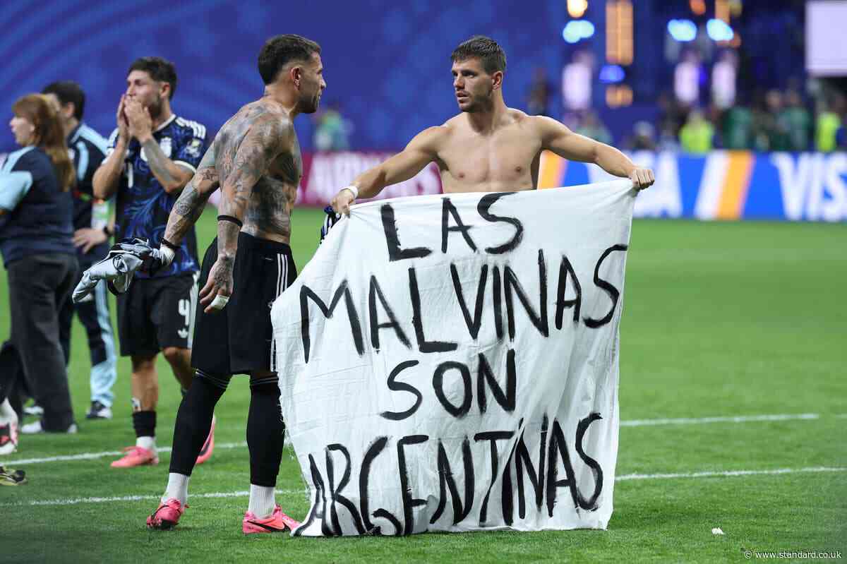Argentina players slammed by minister for brandishing Falklands banner amid calls for Premier League stars to be denied UK visas