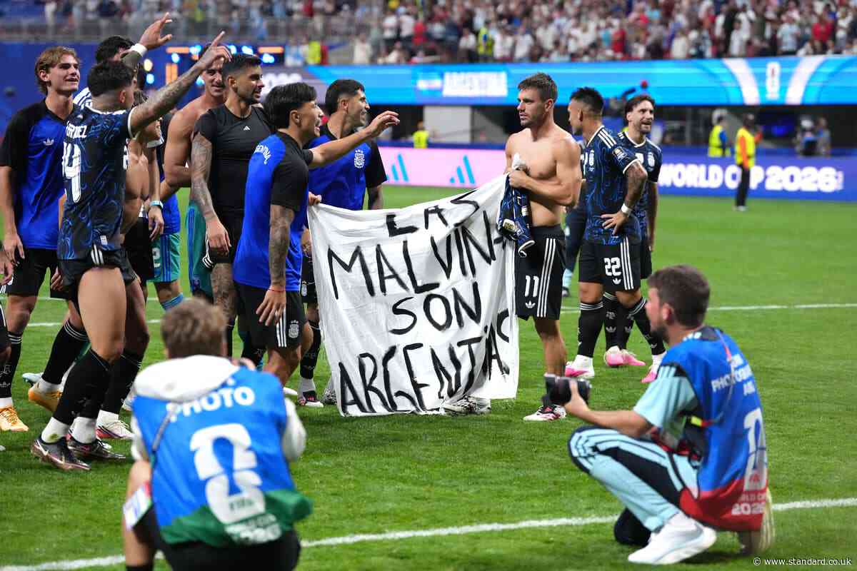 Argentina’s players’ Falklands banner entirely inappropriate, minister says