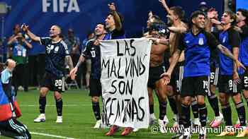Argentina's new Falklands insult as it files complaint over 'illegal' Royal Navy ship near islands after players held Malvinas banner in wake of World Cup win