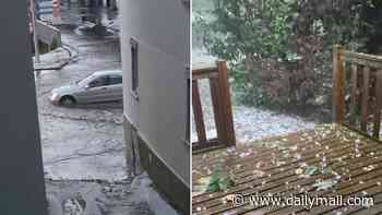 Roads turn into rivers of ice and towns turn white in Germany and France as freak hail storms and howling winds hammer Europe ahead of yet another roasting heatwave
