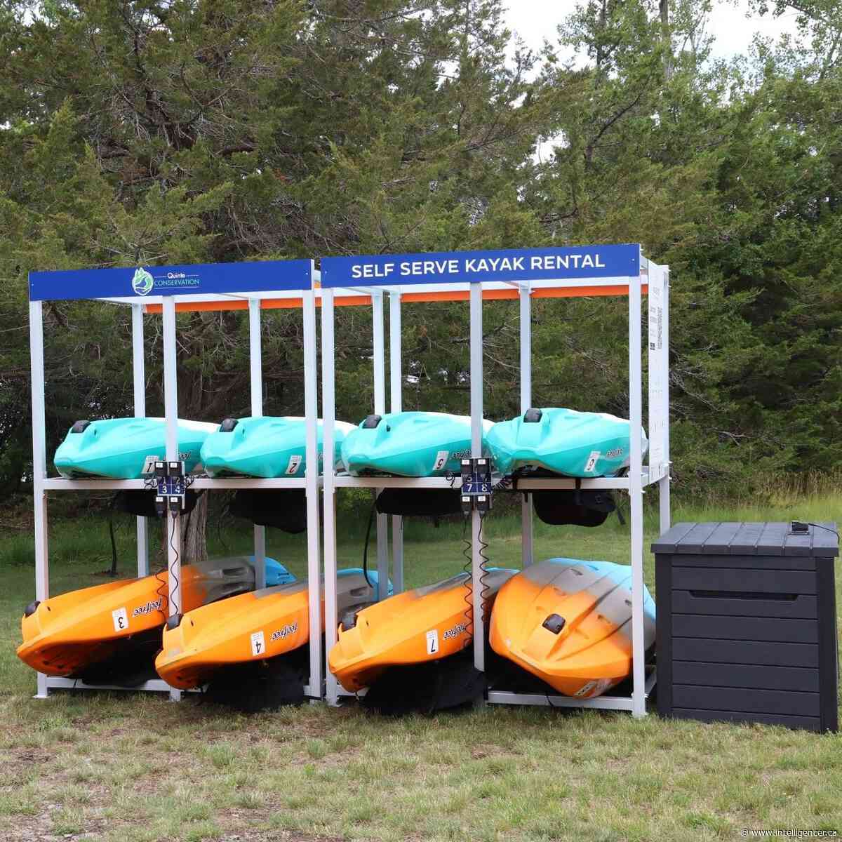 Self-serve kayak rentals ready for use at local conservation areas