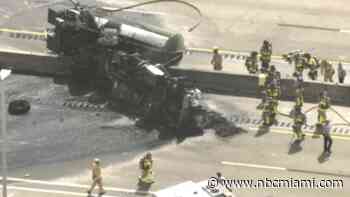 Driver killed, Turnpike completely shut down after fiery tanker truck crash near Bird Road