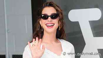 Radiant Anne Hathaway, 43, shows off her baby bump amid The Odyssey press tour... after revealing surprise pregnancy