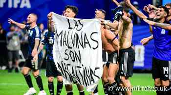 Fury over Argentina Falklands banner held up by Premier League stars grows with calls to ban them from final