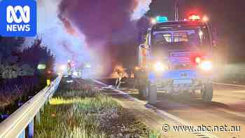 Hume Highway partially closed, driver missing after fiery truck crash