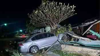 Video captures wild moment car smashes into roof of home as pensioner watches TV