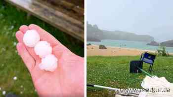 Hagel im Hochsommer an Hitzetag: Mittelmeer-Strand versinkt binnen Minuten unter Eiskörnern