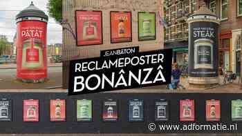 Jean Bâton houdt Reclâmeposter Bonânzâ met achttien verschillende posters
