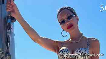 Myleene Klass, 48, continues her swimwear parade as she poses in a plunging spotty bikini on sun-soaked boat trip