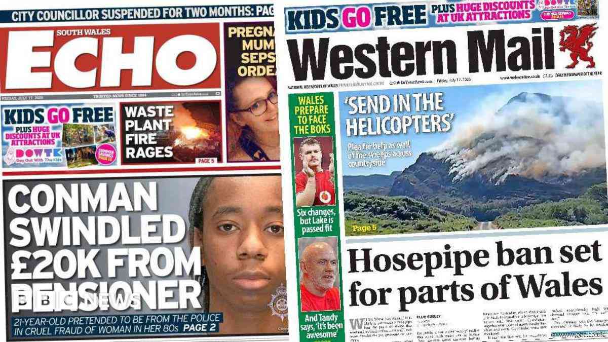 Hosepipe ban set for parts of Wales and Conman swindled £20k from pensioner