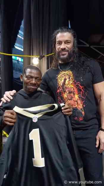 WWE Star Roman Reigns receives custom Saints jersey from Jarrius Robertson #saints #nfl