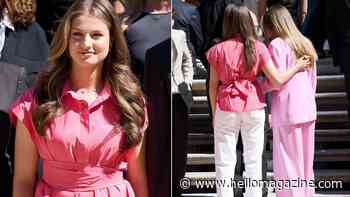 Crown Princess Leonor and Infanta Sofia twin as royal Barbies in killer pink outfits during royal outing