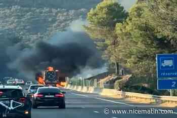 Un véhicule en feu sur l’autoroute A8 perturbe la circulation en direction de l’Italie