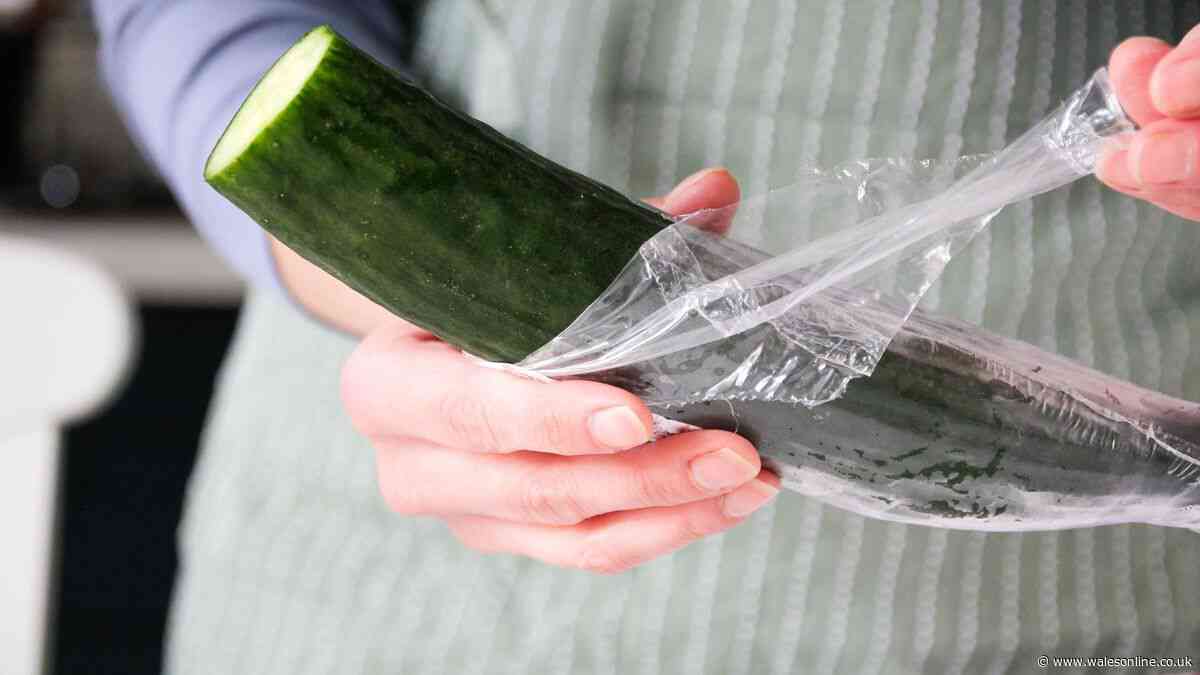 Cucumbers will stay fresh and firm for nearly 3 weeks if covered with 2 kitchen items