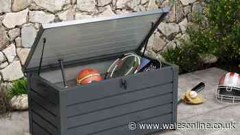 'Easy to assemble' lockable outdoor storage box on wheels reduced in summer sale