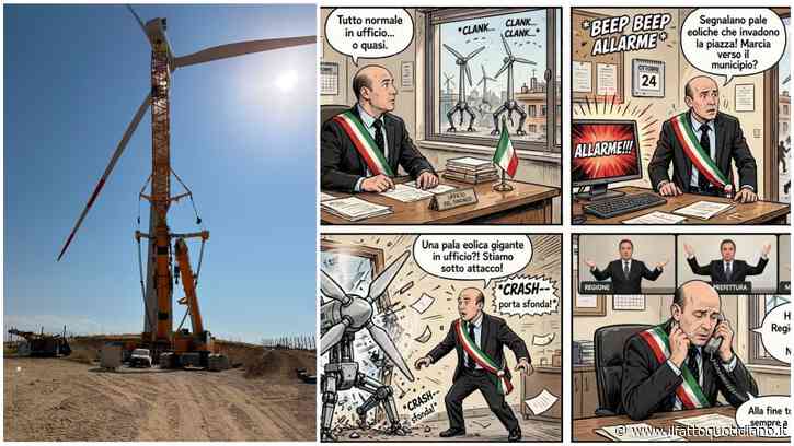 Il sindaco che usa i fumetti per criticare il colosso dell’eolico: “Hanno scavato sui terreni comunali senza autorizzazione”