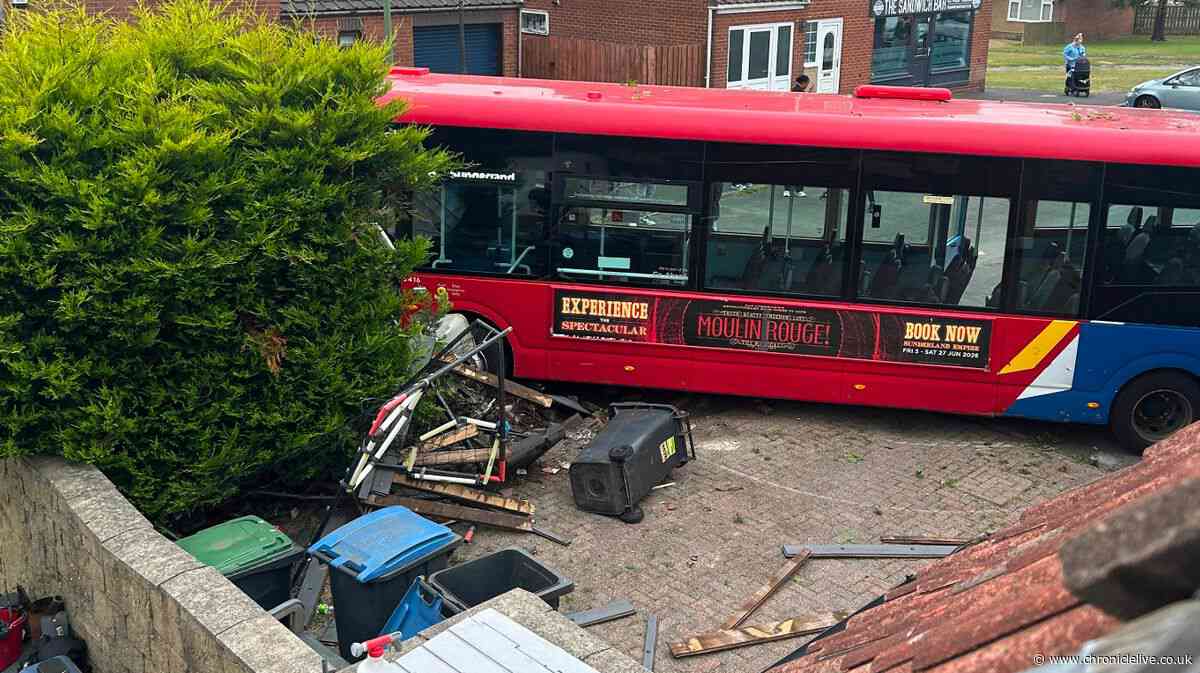 Family's lucky escape as bus carrying passengers smashes into North East garden