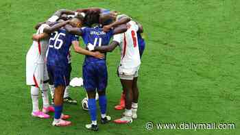England and France players involved in prayer huddle just moments after their epic World Cup third-place play-off in Miami
