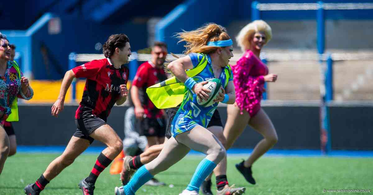 Drag queens swap heels for studs and take to the pitch in sold out rugby event