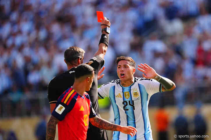 World Cup final: Late red card on Enzo Fernández leaves Argentina a man down in extra time of Spain’s 1-0 win