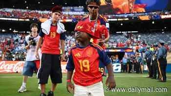 Lamine Yamal's adorable three-year-old brother steals the show again as he shares heartfelt moment with World Cup winner on the pitch