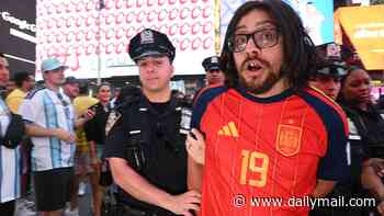 Thousands of Spain fans descend on New York City for all-night party after nail-biting World Cup final as cops crack down on chaos