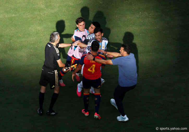 Leandro Paredes attacks Eric Garcia and Gavi after Argentina lose the 2026 World Cup final to Spain
