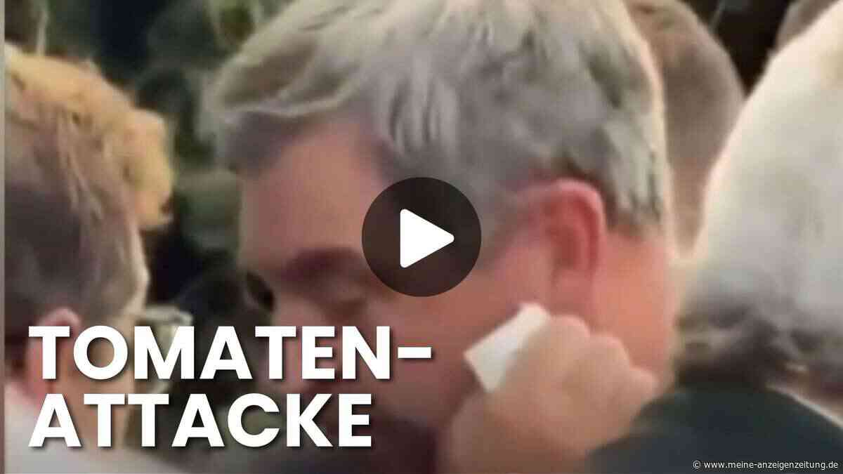 Der Tomaten-Moment im Video! Söder wischt Saft weg, Security ringt Angreifer nieder