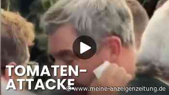 Der Tomaten-Moment im Video! Söder wischt Saft weg, Security ringt Angreifer nieder