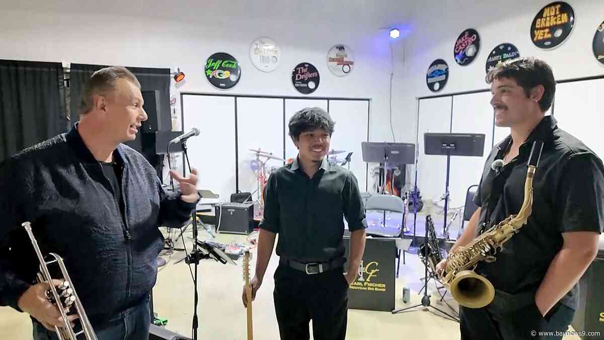 Trumpet player Carl Fischer helps young musicians by having them play in his band