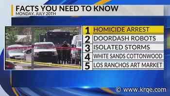 Homicide arrest, DoorDash robots, Isolated storms, White Sands cottonwood tree, Los Ranchos Art Market