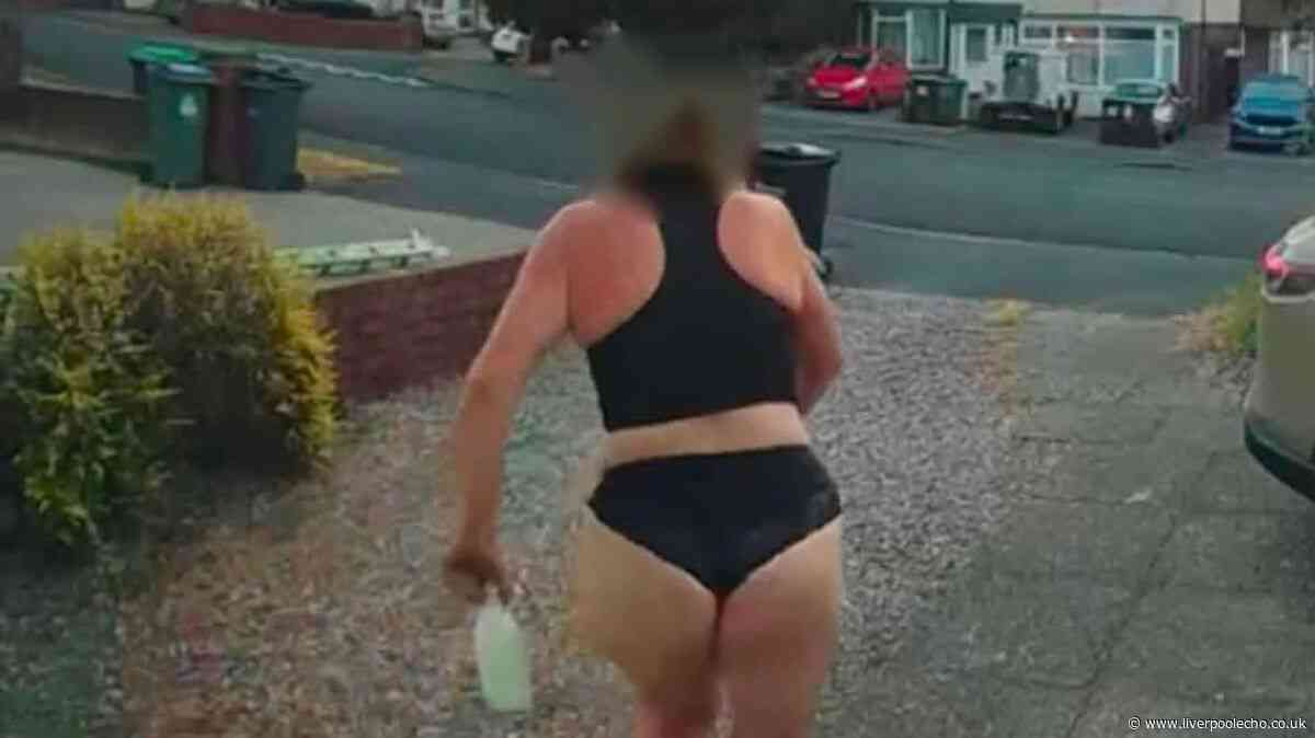 Doorbell camera catches semi-naked woman allegedly stealing milk at 5am