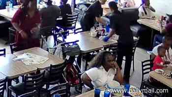 Greedy family of dine-and-dashers filmed stuffing their faces with $300 of food then fleeing restaurant without paying
