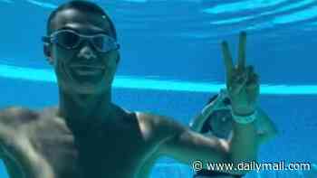 Cristiano Ronaldo goes swimming in his underwear as he larks around with bikini-clad fiancée Georgina Rodriguez - after playing in his final World Cup