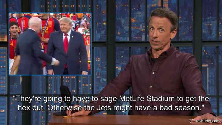 Seth Meyers shares montage of crowds booing Trump at sport events