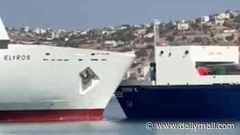 Moment 600ft ferry carrying 100 passengers crunches into a cargo ship in head-on crash off Greek holiday island of Crete