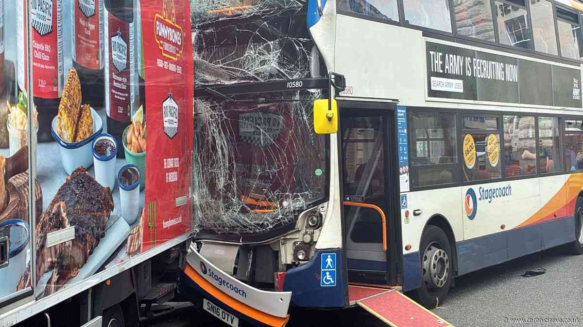 Bus crashes into lorry in Newcastle city centre with eight people hospitalised