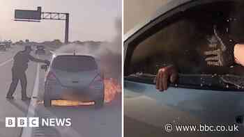 Watch Texas police officer pull man from burning car