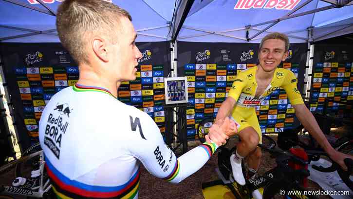 Tadej Pogacar maakt diepe buiging voor Remco Evenepoel en kijkt uit naar ’gekkenhuis’ op Alpe d’Huez